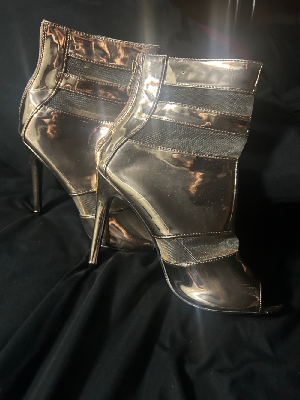 Metallic Rose Gold High-Heel Ankle Boots for Women